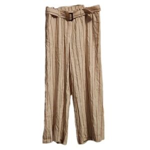 J. Jill Cream & Pink Striped Cropped Ankle Linen Pants Small